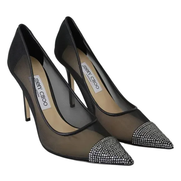 Jimmy Choo Elegant Black Mesh Crystal Pumps - Picture 2 of 6